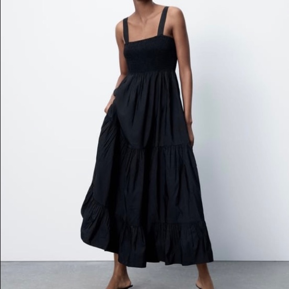Zara Poplin Midi Dress Black XL